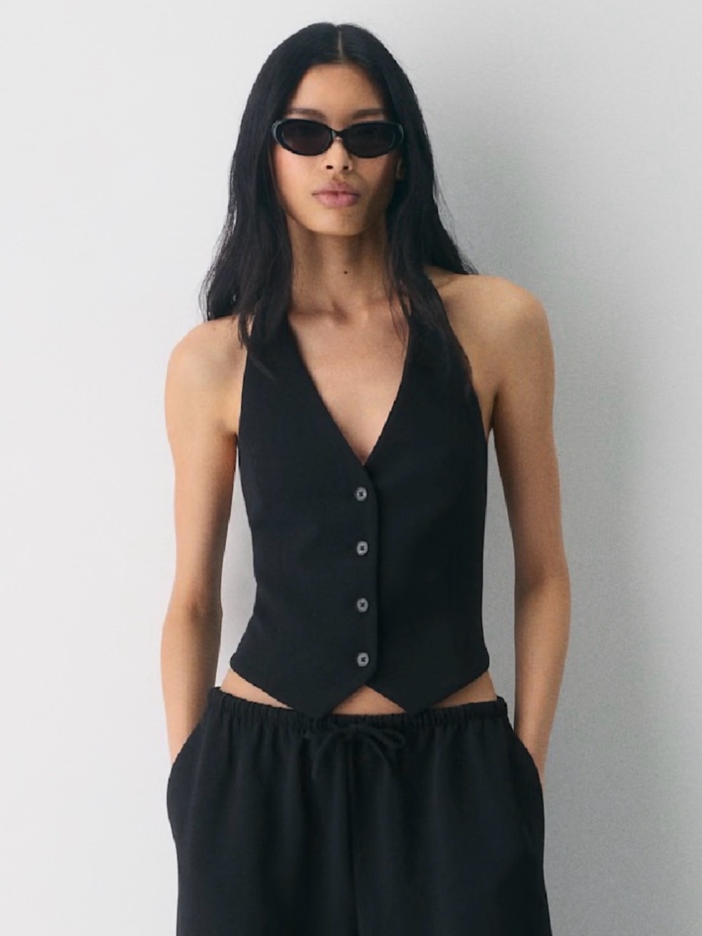 Babaton cotton sleek black halter vest
